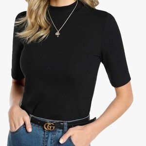 SheIn Women's Mock Neck Turtleneck Short Sleeve Knit Tee T-Shirts Medium Knit
